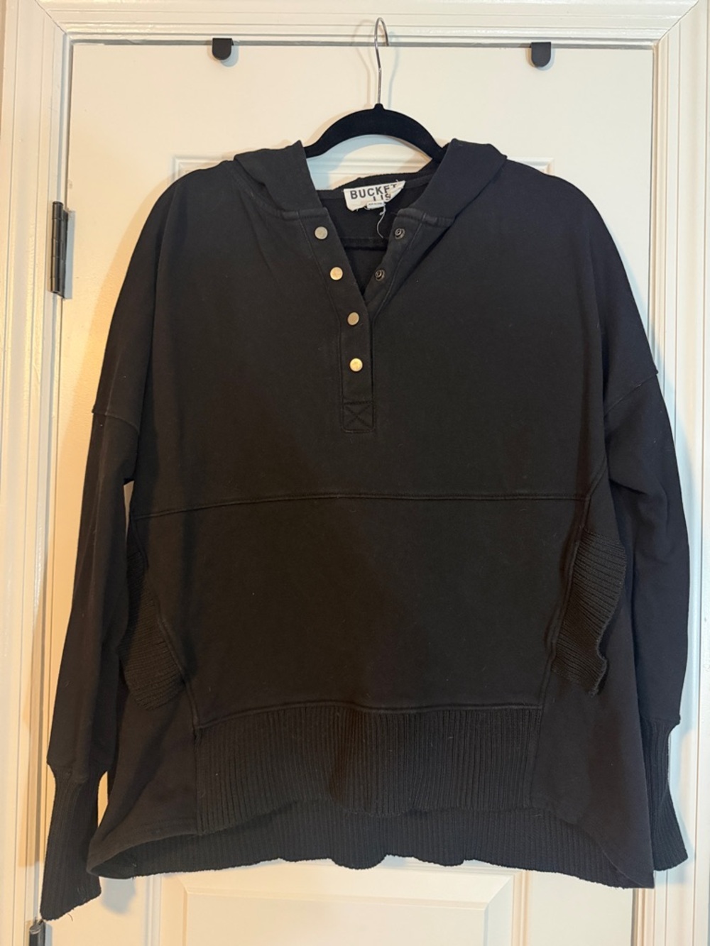 Vici Black Hooded Pullover Sweatshirt with Snap Henley